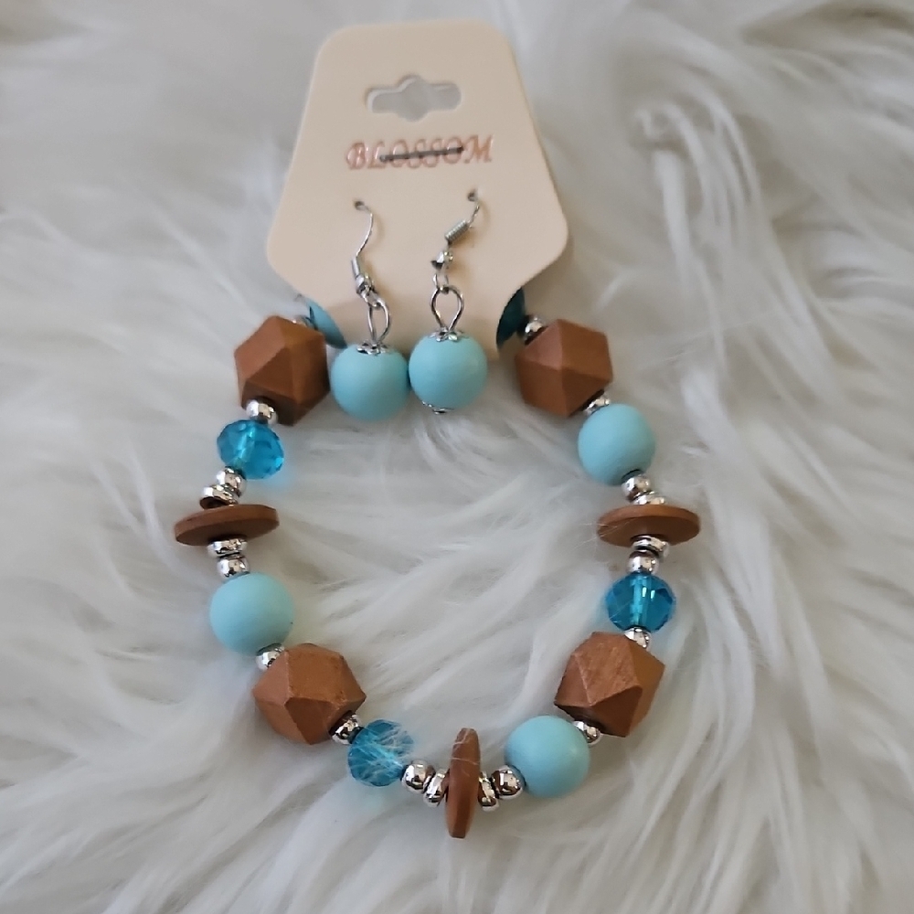 Othr Blue and Brown Beaded Earrings
